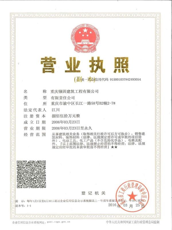 镪固公司营业执照副本